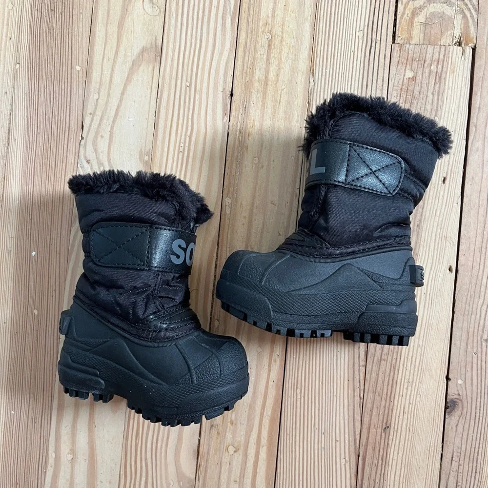 Sorel Snow Commander Black Waterproof Faux Fur Toddler Boots winter Size 4